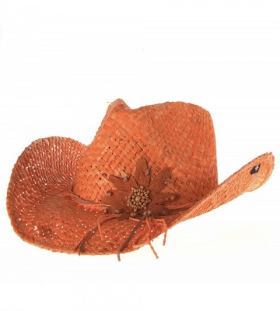 Cowboy Hats Women's Calico Flower Straw Cowgirl Hat - Pgd4023-Tea-O - Orange - CK11CP3UXP9 $29.07