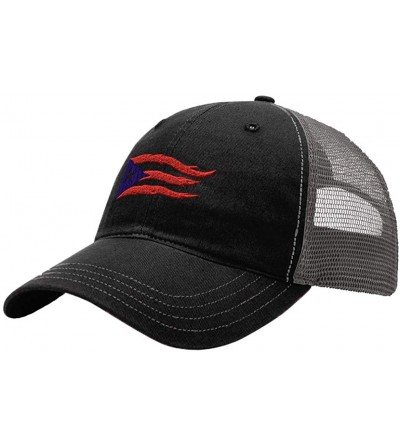 Baseball Caps Custom Trucker Hat Richardson Puerto Rico Flame Flag Black Sewed Country Cotton - Black/Charcoal - C818QZQMU9G ...