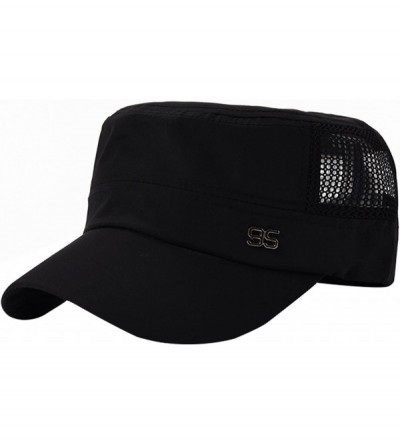Sun Hats Men Flat Top Cadet Army Hat Twill Military Style Army Cap - Black - CW18E5I6IDX $15.33