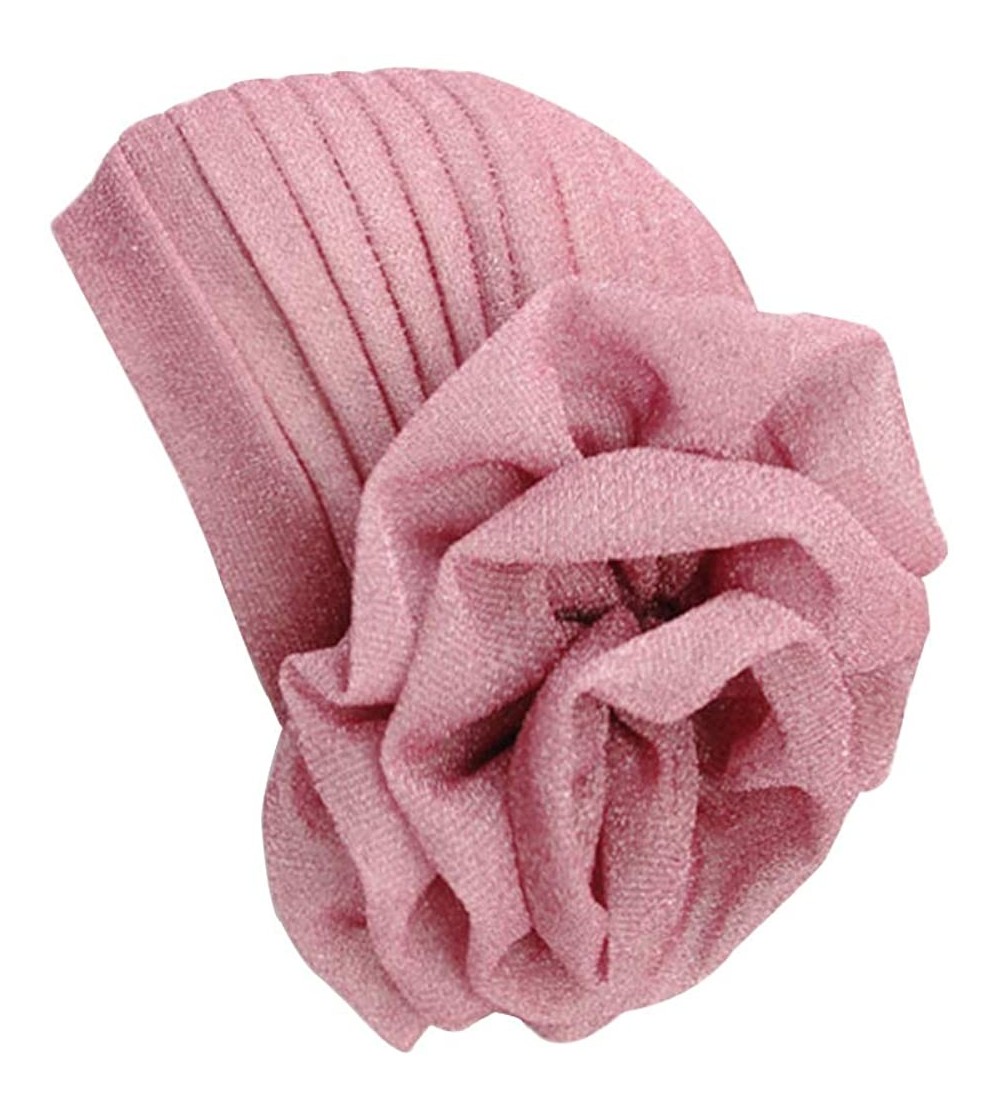 Skullies & Beanies Luxury Stretchable Glitter Turbans Flower Chemo Beanie Headwear Hat Caps Hair Loss Turban for Women - Pink...