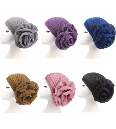 Skullies & Beanies Luxury Stretchable Glitter Turbans Flower Chemo Beanie Headwear Hat Caps Hair Loss Turban for Women - Pink...