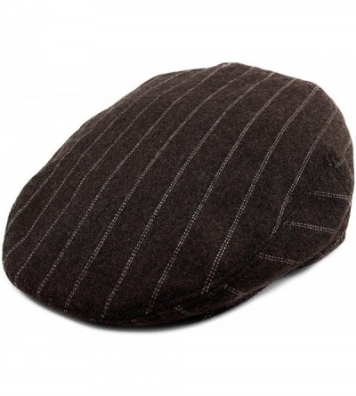 Newsboy Caps Classic Men's Flat Hat Wool Newsboy Herringbone Tweed Driving Cap - Brown Stripe - CY18CSM555D $19.59