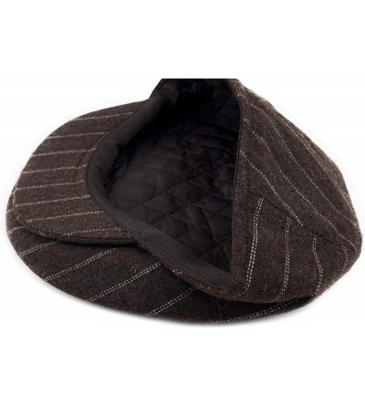 Newsboy Caps Classic Men's Flat Hat Wool Newsboy Herringbone Tweed Driving Cap - Brown Stripe - CY18CSM555D $19.59