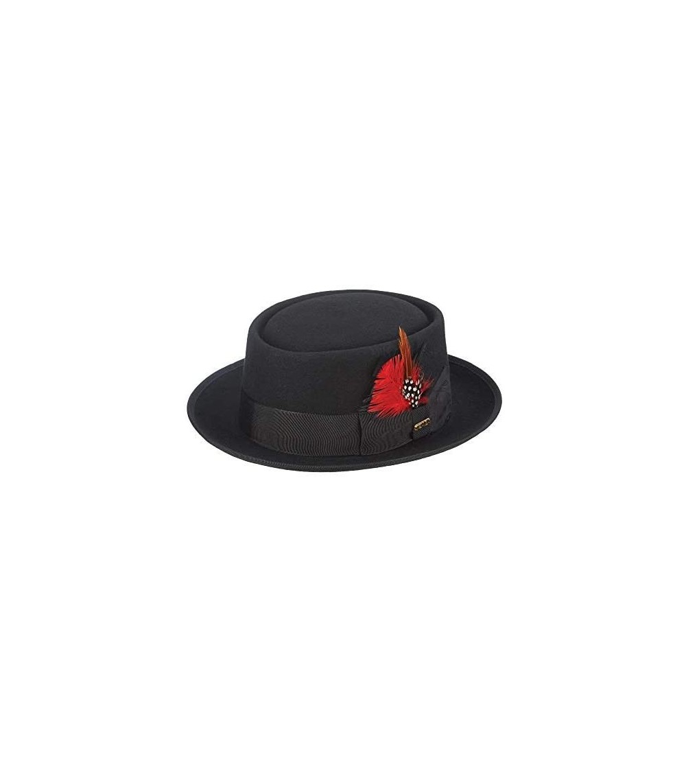 Fedoras Men's Wool Felt Porkpie Hat - Black - CQ112HB00AL $57.32