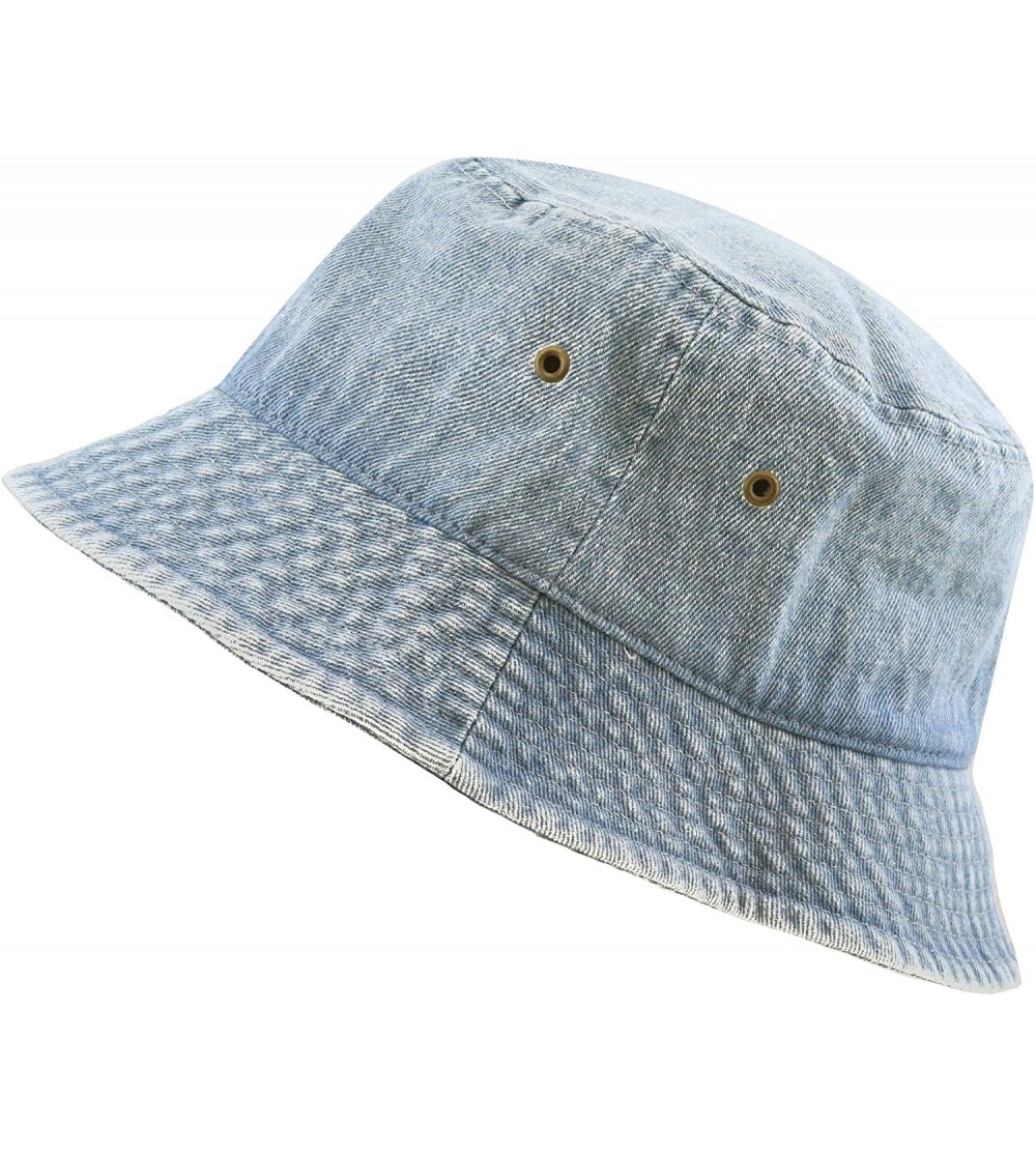 Bucket Hats Washed Cotton Denim Bucket Hat - Denim Blue - CW12IR9HHHB $13.20
