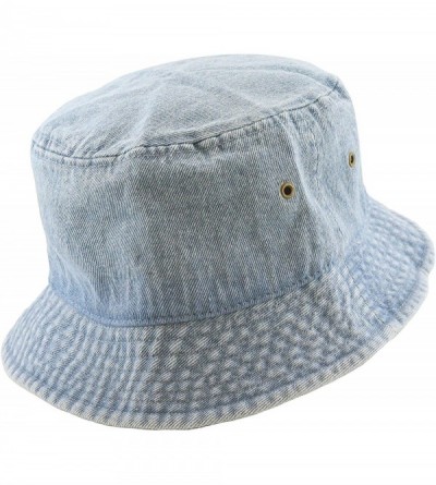 Bucket Hats Washed Cotton Denim Bucket Hat - Denim Blue - CW12IR9HHHB $13.20