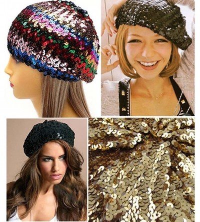 Berets Women Girls Sequin Beret Beanie Hat Cap Fashion Bright Vintage Classic Shining Headwear - A10-coffee - C2193GY4Q75 $8.11