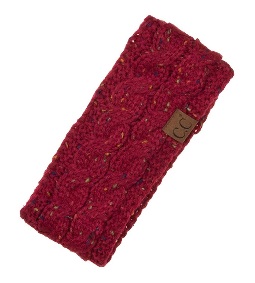 Cold Weather Headbands Womens Confetti Sherpa Lined Winter Cable Knit Headband Headwrap - Burgundy - C818RX0SY8L $11.75