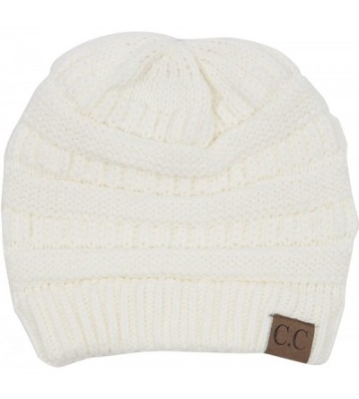 Skullies & Beanies Warm Soft Cable Knit Skull Cap Slouchy Beanie Winter Hat (Ivory) - CR12MXBSCON $12.21