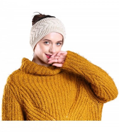 Cold Weather Headbands Fleece Lined Warm Cable Knit Winter Headband for Women Head wrap Ear Warmer - Set of 3(black&beige&dar...