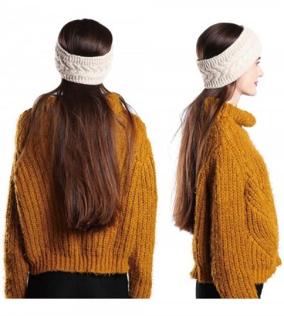 Cold Weather Headbands Fleece Lined Warm Cable Knit Winter Headband for Women Head wrap Ear Warmer - Set of 3(black&beige&dar...