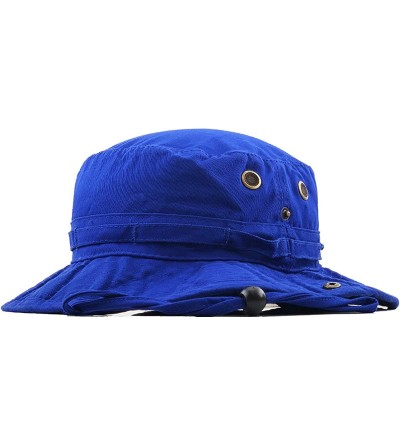 Bucket Hats Unisex Washed Cotton Bucket Hat Summer Outdoor Cap - (2. Boonie With Chin Strap) Royal Blue - CP11M3OIOS3 $7.82