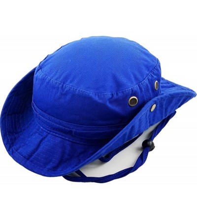 Bucket Hats Unisex Washed Cotton Bucket Hat Summer Outdoor Cap - (2. Boonie With Chin Strap) Royal Blue - CP11M3OIOS3 $7.82