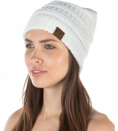 Skullies & Beanies Exclusives Womens Beanie Solid Ribbed Knit Hat Warm Soft Skull Cap - Ivory - C118Y3AM4MR $11.61