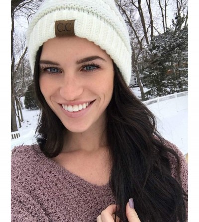 Skullies & Beanies Exclusives Womens Beanie Solid Ribbed Knit Hat Warm Soft Skull Cap - Ivory - C118Y3AM4MR $11.61