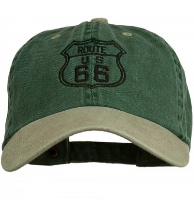 Baseball Caps US Route 66 Embroidered Pigment Dyed Washed Cap - Spruce Khaki - C011ONZ149L $22.06