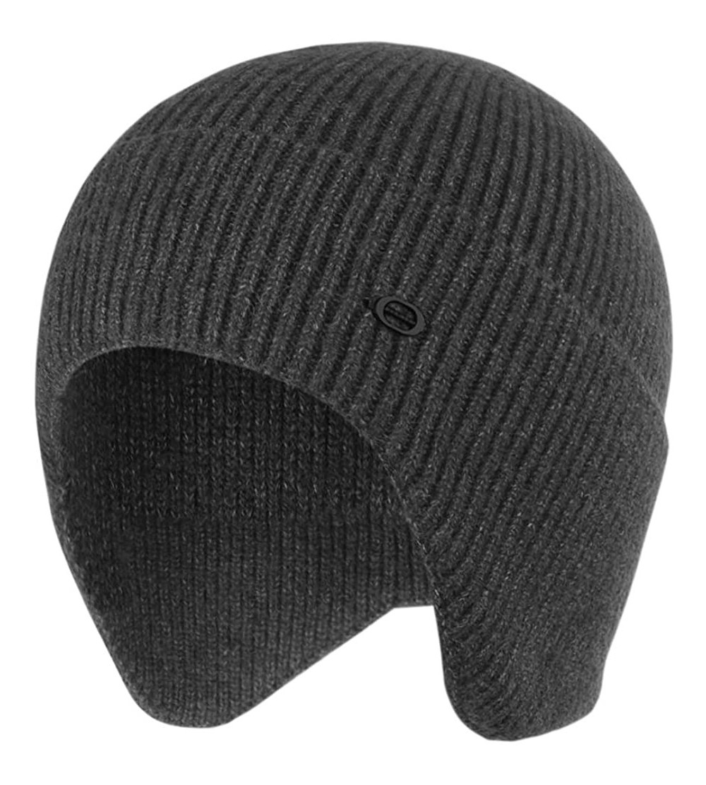 Skullies & Beanies Winter Beanie Hat with Ear Flaps Knit Skull Cap for Skiing- Cycling- Motorcycling- Camping - Dark Grey - C...