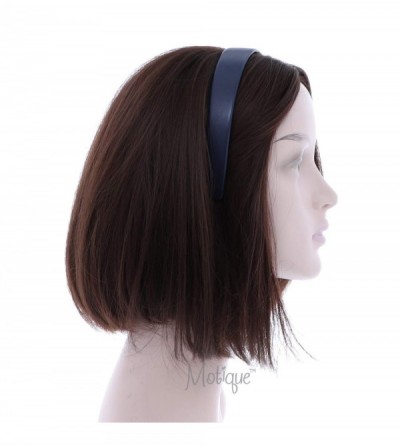 Headbands Blue 1 Inch Wide Leather Like Headband Solid Hair band for Women and Girls - Blue - CH11RTBJJ1V $9.78