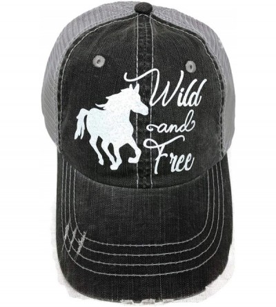Baseball Caps White Glitter Wild and Free Horse Distressed Look Grey Trucker Cap Hat Western - CJ186ELILGC $25.92