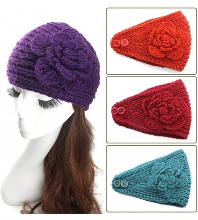 Skullies & Beanies Women's Fashion Crochet Flowers Headband Knitted Hat Cap Headwrap Bands - Cream - CD187IM0NMA $9.22