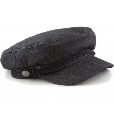 Newsboy Caps Black Horn Unisex Cotton Greek Fisherman's Sailor Fiddler Hat Cap - Black Denim - CP187LSXSYN $13.76