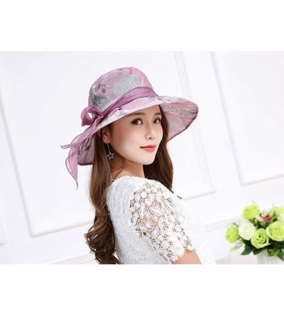 Sun Hats Womens Bowknot Veil Sun Hats Chiffon Foldable Wide Brim Bucket Sun Hat - Blue - CQ196D03DNN $11.58
