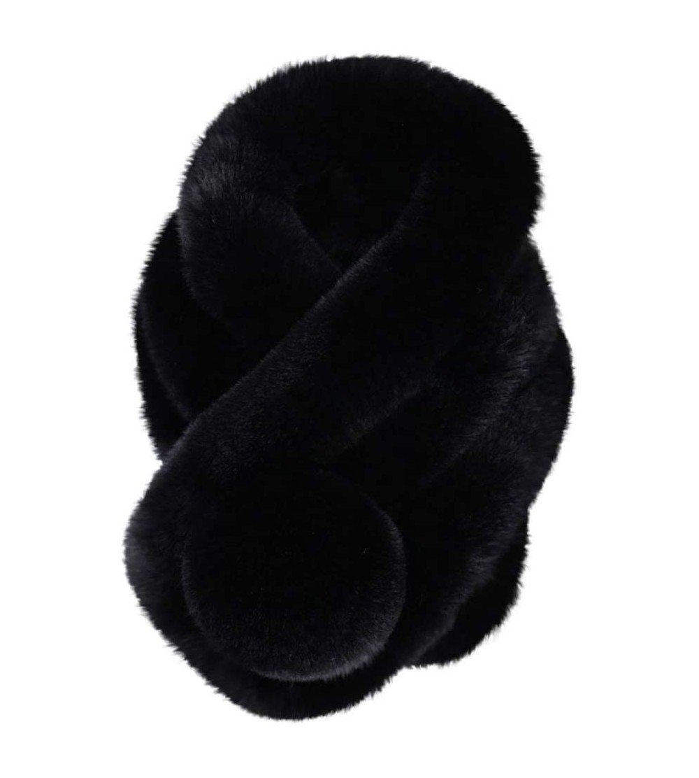 Skullies & Beanies Womens Scarf-Women's Winter Warm Scarf Thicken Fluffy Fleece Fur Scarves (Black) - Black - CW18INWHMKQ $8.43