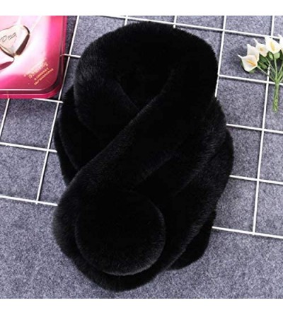 Skullies & Beanies Womens Scarf-Women's Winter Warm Scarf Thicken Fluffy Fleece Fur Scarves (Black) - Black - CW18INWHMKQ $8.43