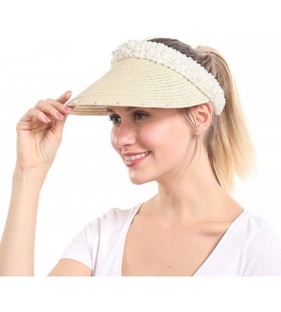Sun Hats Women Sun Visor Hats Beach - Foldable Roll Up Wide Brim Bowknot Summer Straw Hat Cap Cruise wear for Womens - CE193Y...