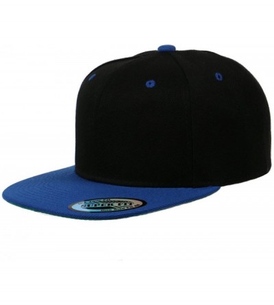 Baseball Caps Blank Adjustable Flat Bill Plain Snapback Hats Caps - Black/Royal - CK11LHGX54L $9.86