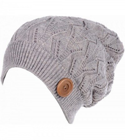 Skullies & Beanies Womens Winter Knit Beanie Hat Plush Fleece Lined - Dark Beige Button - CS18XYKWS39 $23.84