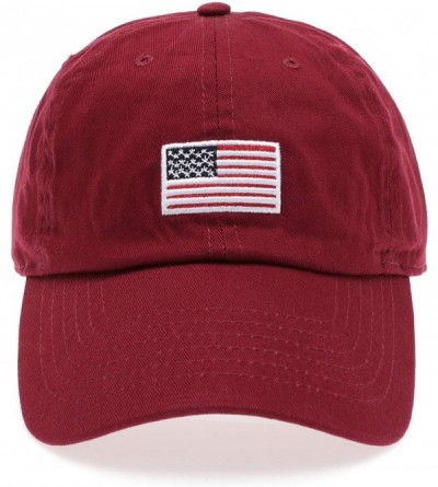 Baseball Caps USA American Flag Embroidered 100% Cotton Adjustable Strap Baseball Cap Hat - Flag - Burgundy - CY18D09Z58C $11.73