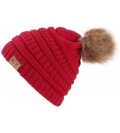 Skullies & Beanies Womens Knit Cap Baggy Warm Crochet Winter Wool Ski Beanie Skull Slouchy Hat - Wine Red - CQ18IE3D3KW $10.37