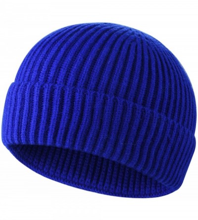 Skullies & Beanies Swag Wool Knit Cuff Short Fisherman Beanie for Men Women- Winter Warm Hats - 1shorter Style Royal Blue - C...