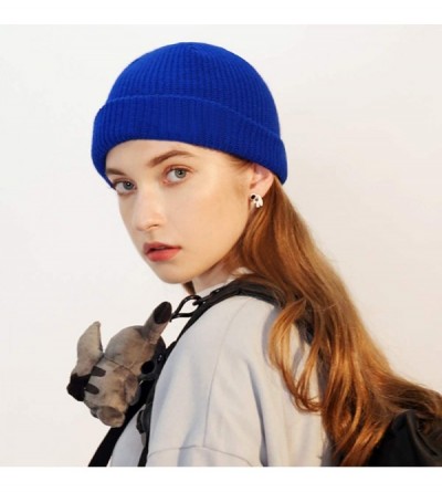 Skullies & Beanies Swag Wool Knit Cuff Short Fisherman Beanie for Men Women- Winter Warm Hats - 1shorter Style Royal Blue - C...
