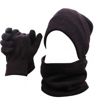 Balaclavas Mens Winter 3 Pieces Set Scarf Skull Beanie Hat Cap Touch Screen Gloves Mittens - Wine - CO18M3ROKK5 $14.95
