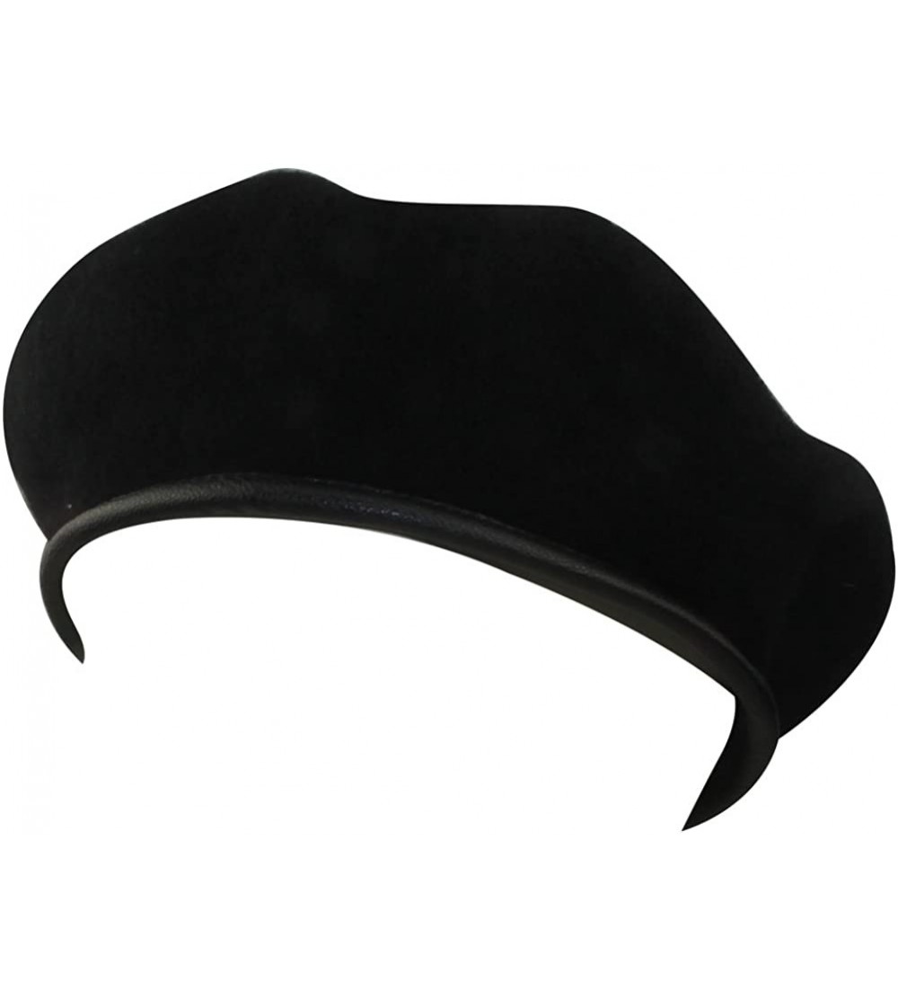 Berets Mens Ladies Military Hat Army Beret Leather Trim with Ribbon - Black - C6184Q5N0W5 $15.32