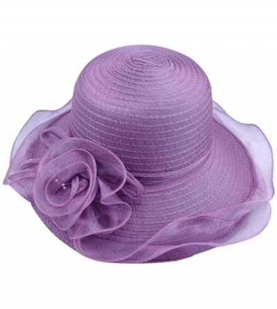 Sun Hats Women's Summer Sun Hat Foldable Floppy Organza Wide Brim Bucket Hat Straw Hat - Purple - CC18DAZMNAU $11.51