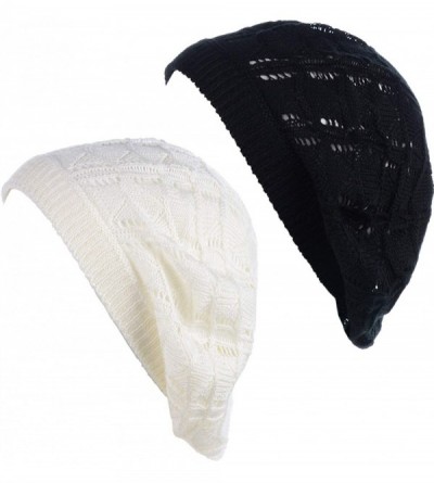 Berets Chic Parisian Style Soft Lightweight Crochet Cutout Knit Beret Beanie Hat - C618EOQK2GK $11.69