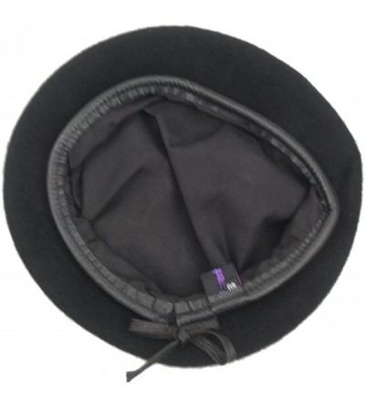Berets Mens Ladies Military Hat Army Beret Leather Trim with Ribbon - Black - C6184Q5N0W5 $15.32