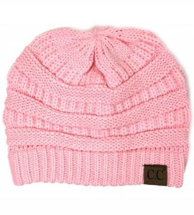 Skullies & Beanies Soft Stretch Chunky Cable Knit Slouchy Beanie Hat - Pale Pink - CC189XZ62DZ $13.86