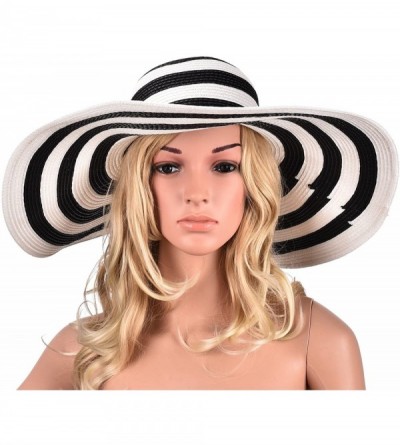 Sun Hats 6.7" Womens Church Kentucky Derby Wide Brim Straw Summer Floppy Sun Hat A330 - Black & White Stripe - CT12FITW6DD $1...