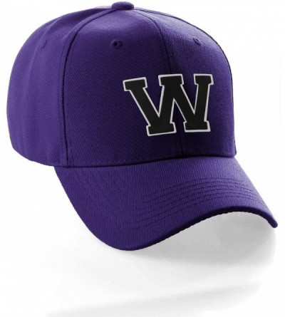 Baseball Caps Classic Baseball Hat Custom A to Z Initial Team Letter- Purple Cap White Black - Letter W - CQ18NXXHS92 $22.49