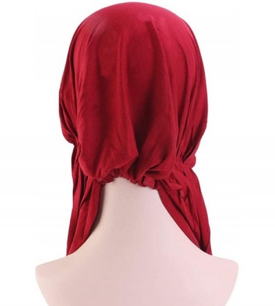 Skullies & Beanies Women's Beanie Soft Lycra Modal Cotton Turbans Chemo Caps Pre Tied Bandana Solid Color Hat - Wine - CB18GT...