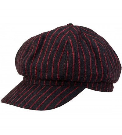 Berets Women Girls Fashion Vintage Stripe Warm Casual Brim Beret Hat Cap Black - Red - CE12658P68X $14.45