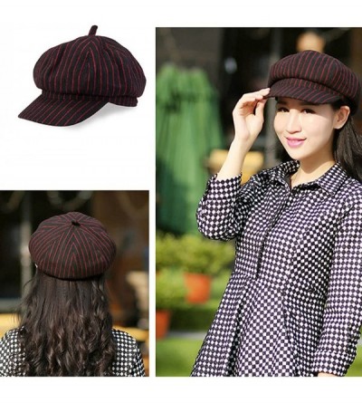 Berets Women Girls Fashion Vintage Stripe Warm Casual Brim Beret Hat Cap Black - Red - CE12658P68X $14.45