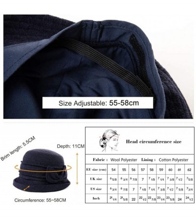 Bucket Hats Women Winter Wool Bucket Hat 1920s Vintage Cloche Bowler Hat with Bow/Flower Accent - 00769_red - CA18YDUHX78 $20.95