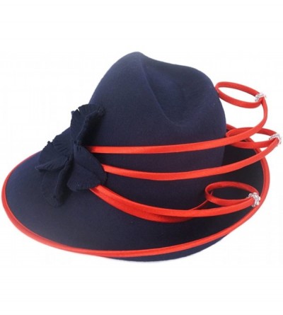 Fedoras Women Hats Winter Fedoras Fashion Style Elegant Wool Hat - Navy Red - C4185X6LMRN $73.55
