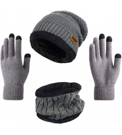Skullies & Beanies 3 in 1 Winter Beanie Hat Scarf and Gloves Set Warm Knit Hat Thick Fleece Lined for Men Women - C018YZR0DEG...