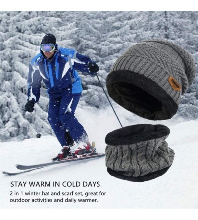 Skullies & Beanies 3 in 1 Winter Beanie Hat Scarf and Gloves Set Warm Knit Hat Thick Fleece Lined for Men Women - C018YZR0DEG...